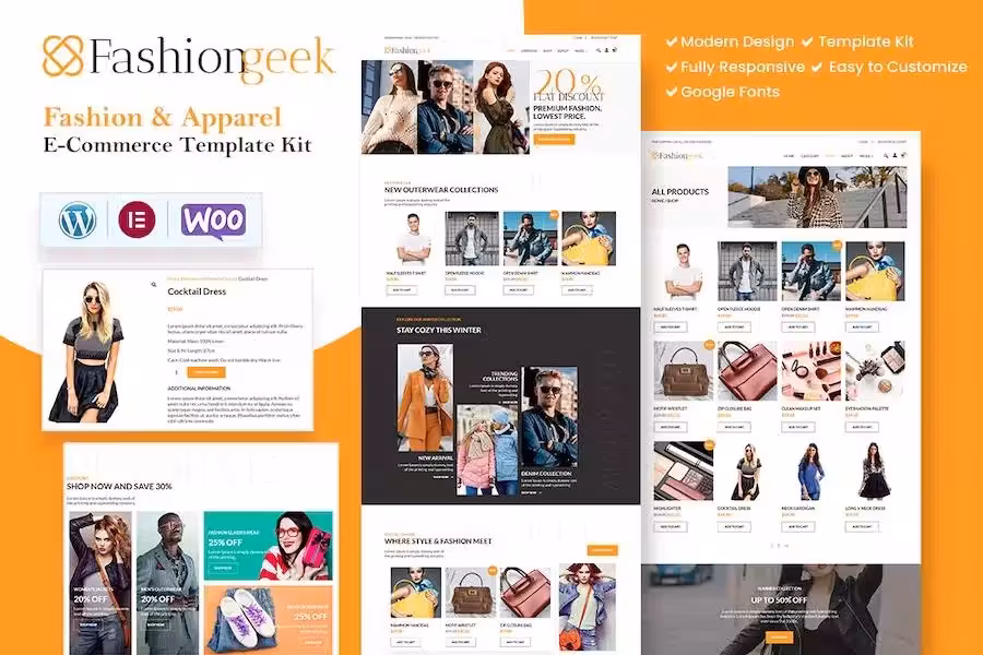 FASHION GEEK একটি আধুনিক WooCommerce Fashion Elementor Template Kit, যা দিয়ে সহজেই প্রফেশনাল ও হাই-কনভার্টিং ফ্যাশন অনলাইন স্টোর তৈরি করা যায়।
